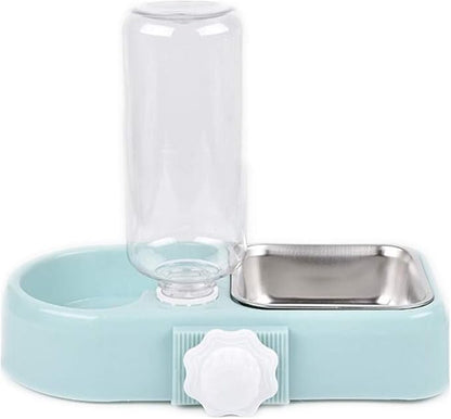Cage Dual Bowl, Crate Hanging Double Dog Cat Bowls, Pet Water and Food Bowl Set with Automatic Water Dispenser Bottle Detachable Stainless Steel Bowl Cage Dish Holder for Bird Rabbit Dog Cat, Blue