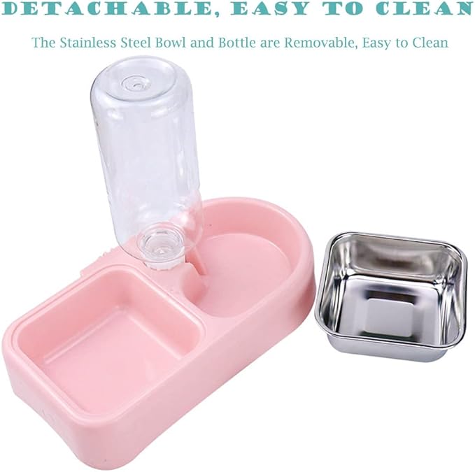 JiangYanus Crate Dog Bowl, Kennel Dog Food Water Bowl Set with Automatic Water Dispenser Detachable Stainless Steel Bowl, Hanging Pet Cage Feeder for Small Dogs Cat Puppies and Small Animals (Blue)