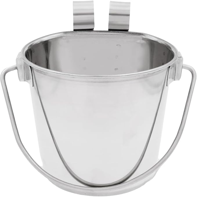 Fuzzy Puppy Flat Sided Pail with Dual Hooks, Snugly Fit On Dog, Cat and Critter Crates & Cages, Heavy Duty Stainless Steel | 1 Quart, 2-Pack (PN: FSP-1-2PK)