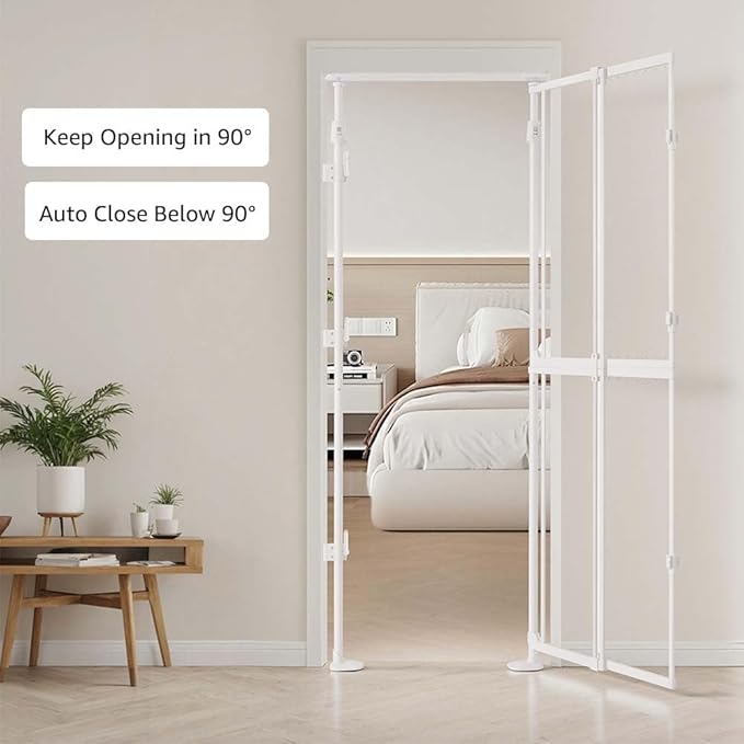 unipaws Transparent Cat Safety Gate, 75"-98" Height and 21"-34" Wdie Adjustable, Auto Closing and No Drilling, Extra Tall Cat Door for Doorway, Stairs