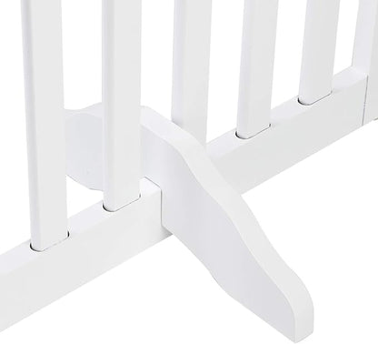 Bonnlo 30” Tall Free Standing Dog Gate for Doorways, 4 Panel Folding Pet Gates for The House Extra Wide, Indoor Dog Fence Wooden Gate for Puppy | Up to 83” Wide | White | 4 Foot Supporters