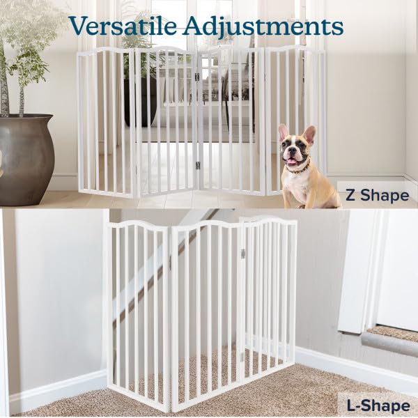 Pet Gate - 4-Panel Indoor Foldable Dog Fence for Stairs, Hallways, or Doorways - 72x32-Inch Wood Freestanding Dog Gates by PETMAKER (White)