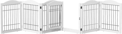 Bonnlo Freestanding Dog Gate, 24" H Pet Gate with 6 Panel Walk Through Door, Foldable Dog Safety Fence for Stairs Doorways Fireplace Up to 146'' Wide (White, 24" H-6 Panels with Door)