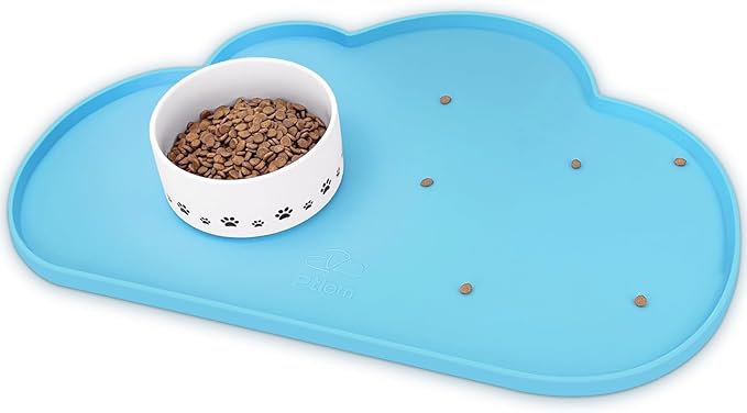 Ptlom Pet Placemat for Dogs and Cats, Non-Slip Waterproof Dog Feeding Mats Prevent Food and Water Overflow, Puppy Bowl Mat Suitable for Small, Medium and Large Pets, Silicone, Sky Blue