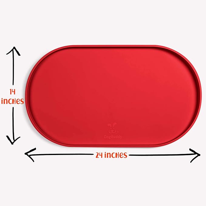 DogBuddy Dog Food Mat - Waterproof Dog Bowl Mat, Silicone Pet Mat for Food and Water Bowls, Nonslip Pet Feeding Mat with Edges, Dogs Food Mats for Floors, Puppy Supplies (Large, Red)