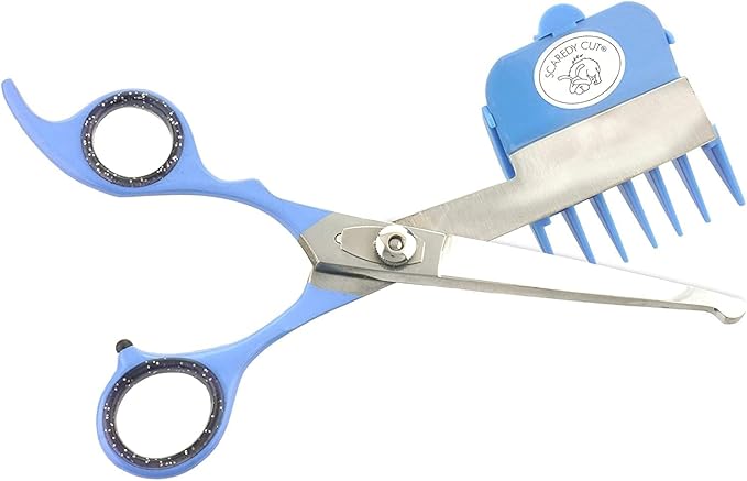 SCAREDY CUT Silent Pet Grooming Kit for Dog, Cat and All Pet Grooming - A Quiet Alternative to Electric Clippers for Sensitive Pets (Left-Handed Blue)
