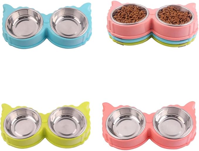 Pet Bowls Large Size Double Dog Bowl Stainless Steel Water Food Bowls Feeder Solution for Dogs Cats Pet Supplies Pink