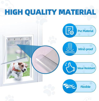 Extra Large Replacement Dog Door Flaps, Clear Pet Door Replacement Flap Compatible with 9.88" x 18" Dog Door, Weather Resistant Replacement Flap Fits Pets Up to 90 Lbs