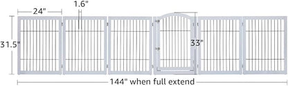 unipaws 144" Extra Wide Dog Gate and Pet Playpen, Free Standing Tall Dog Fence with Walk Through Door, Barriers for Home, Use as Indoor Dogs Cats Pen, Rabbit Pen, White