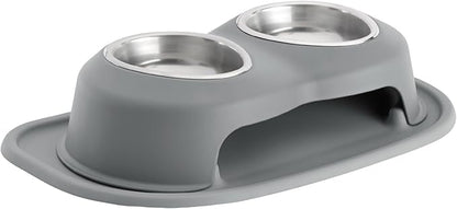 WeatherTech Double High Pet Feeding System - Elevated Dog/Cat Bowls - 4 inch High Dark Grey (DHC1604DGDG)