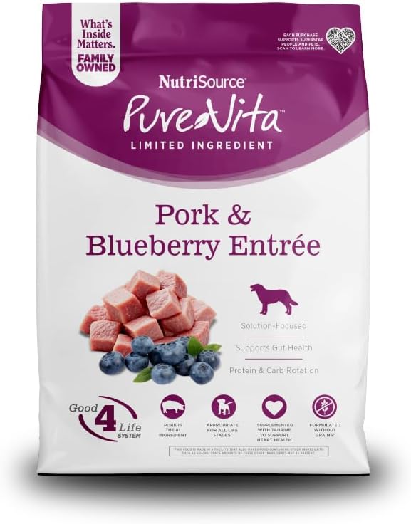 NutriSource Pure Vita Grain Free Pork & Blueberry Dog Food, 4LB