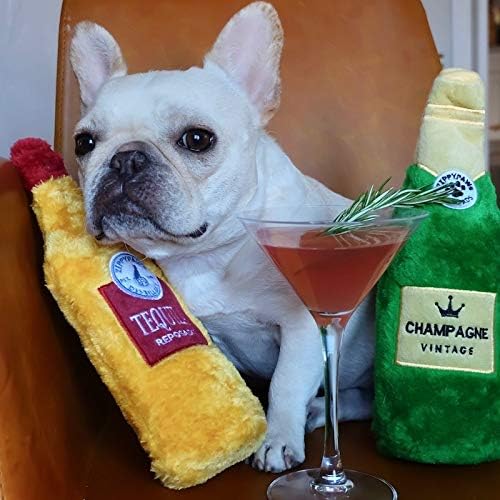 ZippyPaws Happy Hour Crusherz- Interactive Dog Toys to Keep Them Busy, Squeaky Plush Pet Toy for All Breeds, for Small, Medium, & Large Dogs, Drink Themed Crinkle Water Bottle Toy- Champagne
