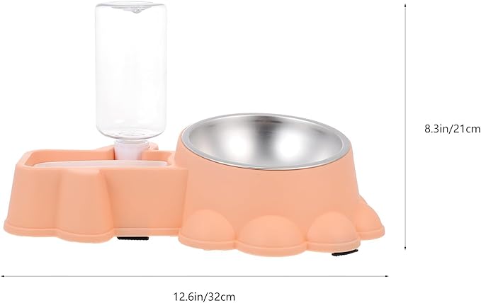 Hemobllo Automatic Stainless Steel Dog Feeding Bowl 2-in-1 Pet Food Dispenser and Water Container Orange Pink for Home Use