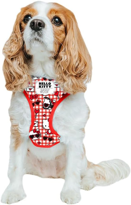 Sassy Woof Dog Adjustable Harness - Hello Kitty® Red Classic - S, Breathable Mesh, No Pull Design with Two D-Rings, Patented Design, Perfect for Small Dogs