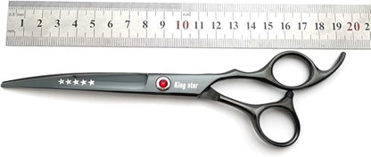 7.0in Titanium Professional dog Grooming Scissors set,Straight & Thinning & Curved scissors 4pcs set for Dog grooming (Bright black)