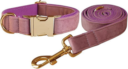 Love Dream Velvet Dog Collar and Leash Set, Soft & Comfy Adjustable Dog Leash and Collar with Heavy Duty Metal Buckle for Small Medium Large Dogs Training & Walking (Medium, Light Purple)