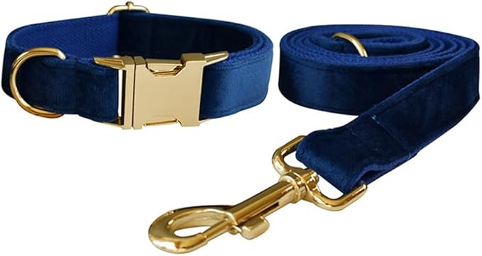 Love Dream Velvet Dog Collar and Leash Set, Soft & Comfy Adjustable Dog Leash and Collar with Heavy Duty Metal Buckle for Small Medium Large Dogs Training & Walking (XLarge, Royal Blue)