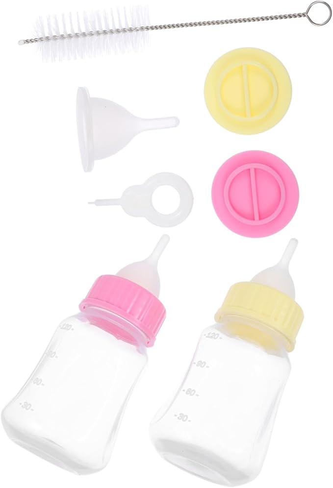 Levemolo 2pcs Cat Nursing Bottles Manual Feeder for Kittens and Puppies Milk Bottle Scale for Easy Feeding Yellow Pink