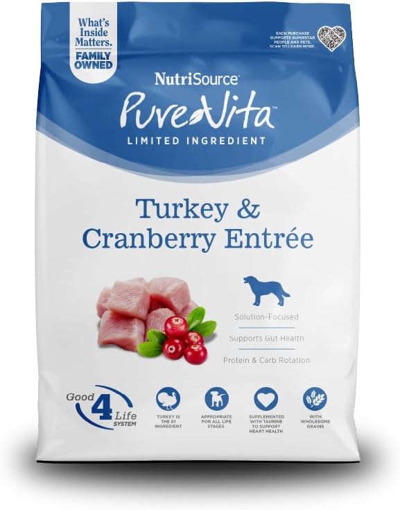 NutriSource Pure Vita Turkey & Cranberry Dog Food, 25LB