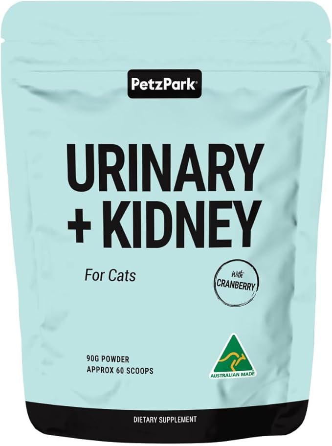 Petz Park Urinary + Kidney Support for Cats 60 Scoops, Cat Urinary Supplement, Tract Support Powder, Cat Food Topper for Wet or Dry Food, Made in Australia