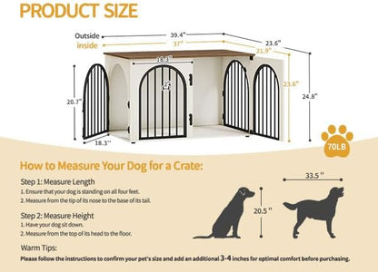 39.4" Wooden Dog Crate Furniture, Indoor Dog Kennel Dogs Cage for Small/Medium/Large Dogs, Heavy Duty Dog Crates Decorative Pet House End Side Table TV Stand, White Brown DFC84114B