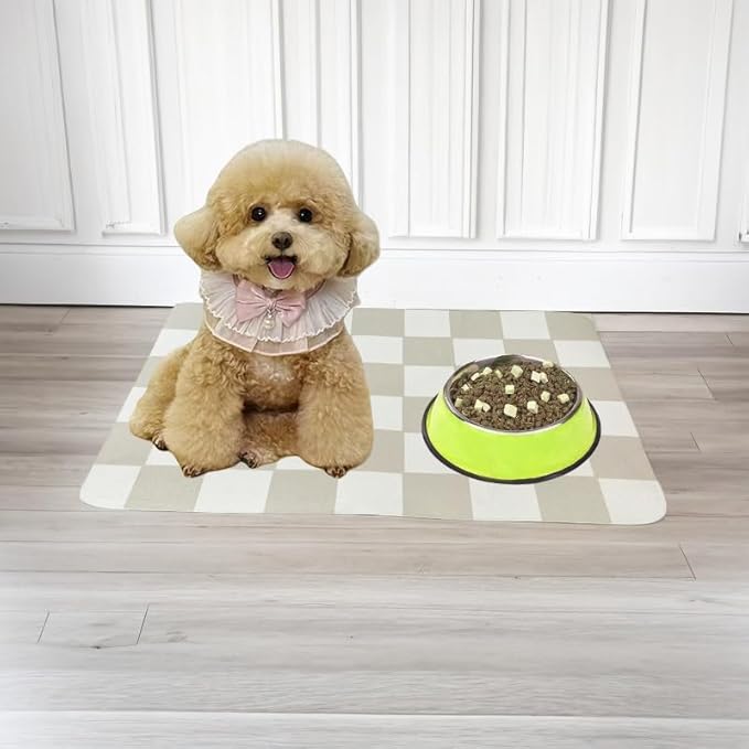 Cat Feeding Mat Dog Feeding Mat Absorbent Dog Cat Bowl Mat (Beige, 12" x19")