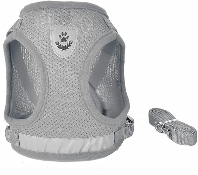 FEimaX Dog Harness and Leash Set for Walking, Soft Mesh Adjustable Easy Control Lightweight Cat Vest Harnesses with Reflective Strips, Escape Proof Small Dogs Cats Vests (Grey, Small)