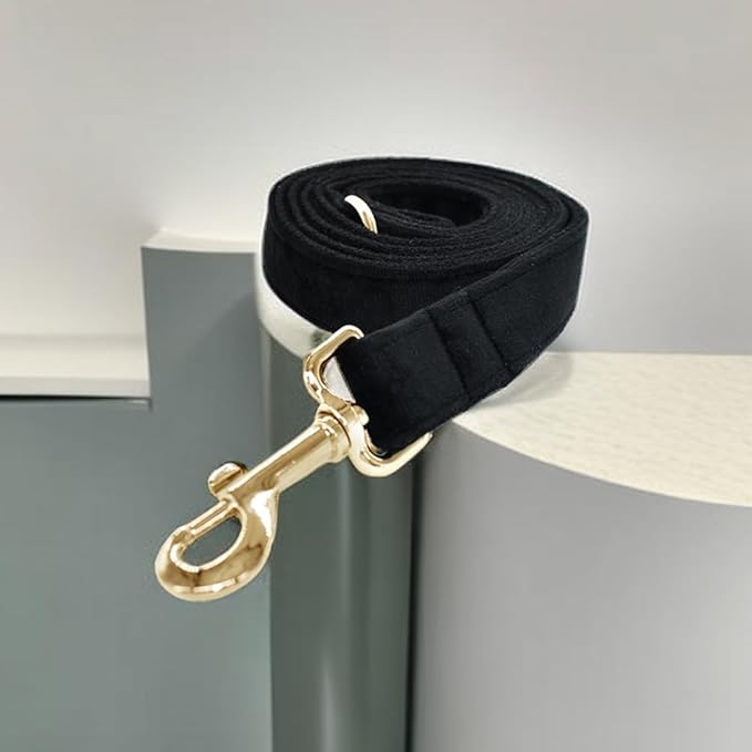 Love Dream Velvet Dog Collar and Leash Set, Soft & Comfy Adjustable Dog Leash and Collar with Heavy Duty Metal Buckle for Small Medium Large Dogs Training & Walking (XLarge, Black)