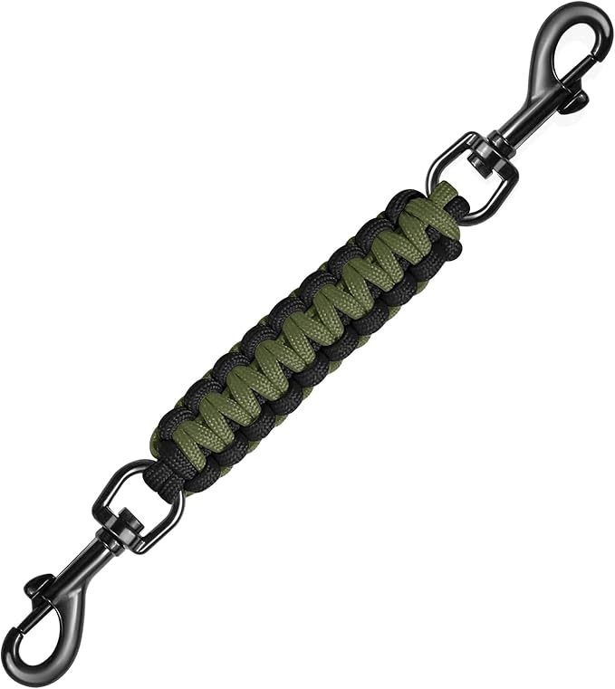 Dog Collar Safety Clip with Dual Clasps,Handmade Backup Safety Strap for Dog Harness, Collars and No Pull Harness Connectors (Black & Army Green)