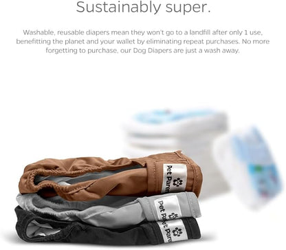 Pet Parents® Washable Dog Diapers (3pack) + Extendrs® of Durable Doggie Diapers, Premium Dog Diapers Female (Medium, Natural)