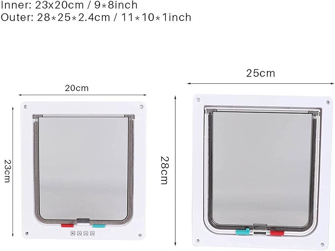 Pet Entry Door, 4 Way Locking Cat Door Dog Flap Door, for Window Pet Cats Supply Easy to Install Door(White)
