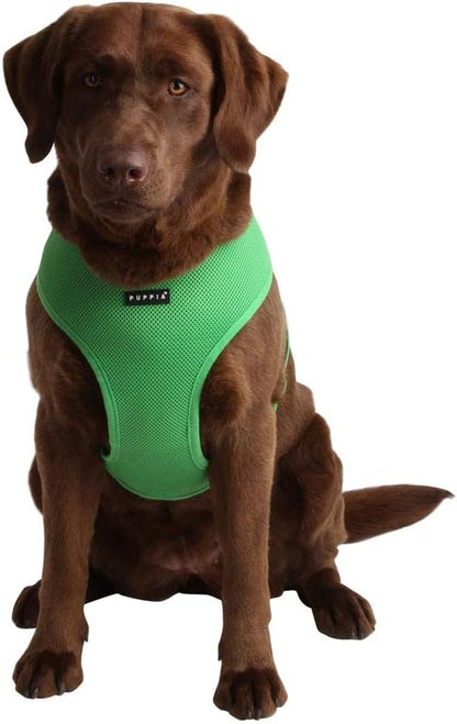 Puppia Soft Dog Harness No Choke Over-The-Head Triple Layered Breathable Mesh Adjustable Chest Belt and Quick-Release Buckle, Green, Large