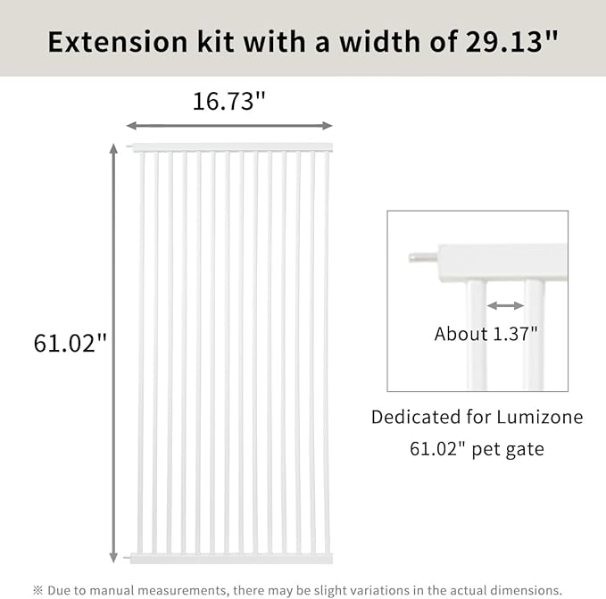 Lumizone Extra Tall Cat Gate Extension Kit 61.02" High Pressure Mounted 2025 New 29.52" Extra Wide 1.37" Gap No Drilling Tall Pet Gate for Dogs (White, 61.02" H x 29.52" W, Extension)