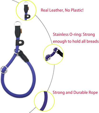 Braided Round Martingale Dog Collar, Training Collar with Slidable Stop Ring and Adjustable Stopper - Ideal for Small Dogs (S(1/4") - 14" Long, Purple)