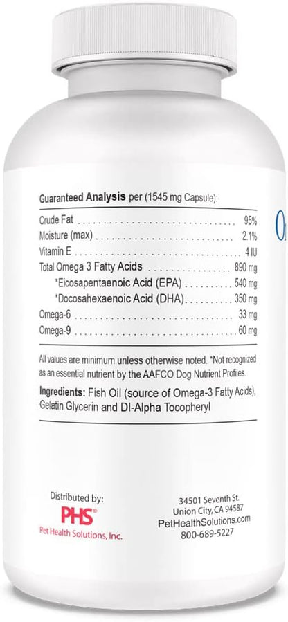 Omega Caps HP Snip Tips for Medium and Large Dogs High Potency EPA and DHA Maximum Bioavailability Fish Oil Supplement Vet Formulated Made in USA Skin Coat Joint and Heart Health 250 Capsules