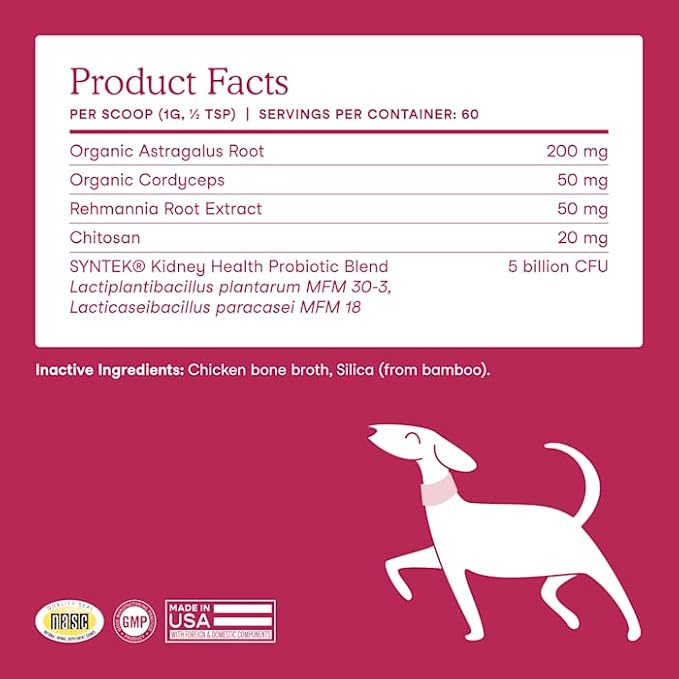 Fera Pets Dog Kidney Support Supplement with Antioxidants & Probiotics - Enhances Renal Health & Function - Promotes Regular Detoxification - Powder - 60 Scoops