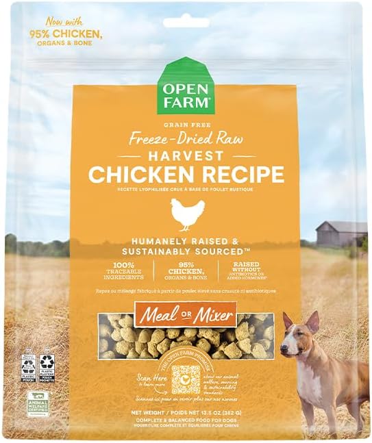 Open Farm Freeze Dried Raw Dog Food, Humanely Raised Meat Recipe with Non-GMO Superfoods and No Artificial Flavors or Preservatives (3.5 Ounce (Pack of 1), Harvest Chicken Recipe)