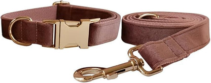 Love Dream Velvet Dog Collar and Leash Set, Soft & Comfy Adjustable Dog Leash and Collar with Heavy Duty Metal Buckle for Small Medium Large Dogs Training & Walking (Small, Dark Pink)