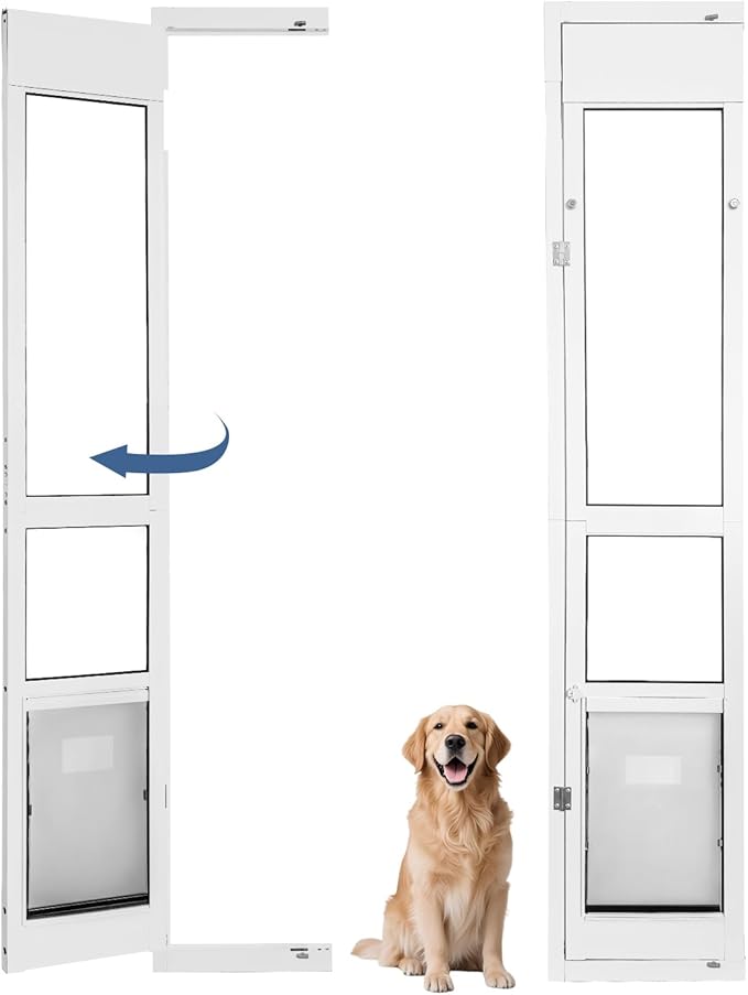 Large Dog Door for Sliding Glass Door - Left Amout from Inside, Adjustable Height: 77.38-81.75 in, Flap Size: 11”(W) x 16”(H)