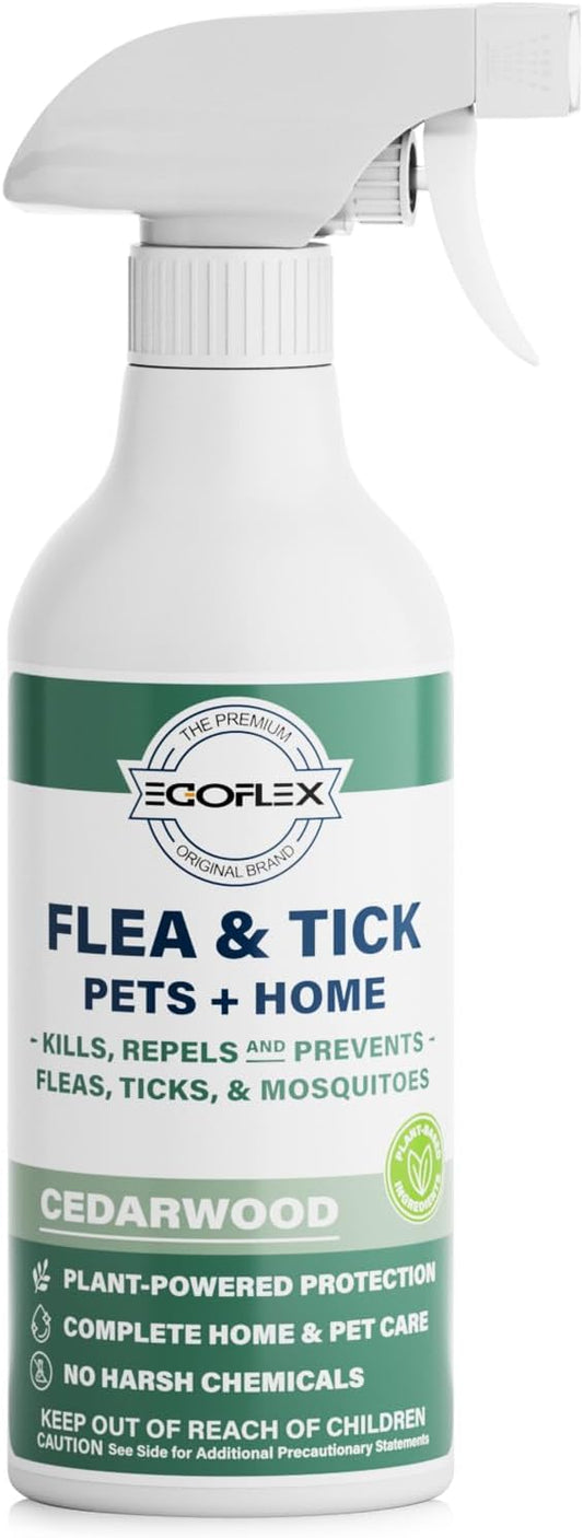 Flea Spray for Home & Pets - Flea and Tick Prevention for Dogs - Plant Based Repellent with Natural Essential Oils for Dog Flea Treatment Protection - Cedarwood Scent - 16 Fl Oz