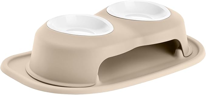 WeatherTech Double High Pet Feeding System w/Plastic Dog/Cat Bowls - 4" High Stand Tan (PDHC1604TNTN)