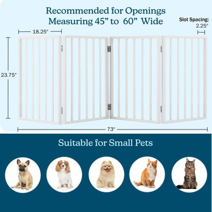 Indoor Pet Gate - 4-Panel Folding Dog Gate for Stairs or Doorways - 73x24-Inch Freestanding Pet Fence for Cats and Dogs by PETMAKER (White)