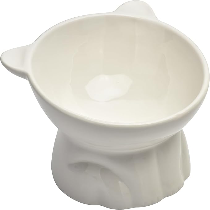 Elevated Cat Food Bowl,9 Oz Ceramic Raised and Tilted Water Bowl,Anti Vomiting and Protect Pets Spines Dishes for Fat Faced Cat, Indoor Cats,Kitten,Small Dog (Green)
