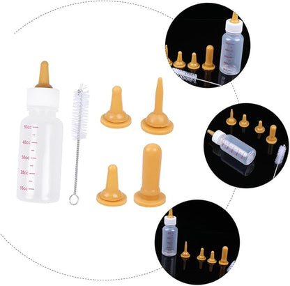 LIOOBO 1 Set Pet Nursing Bottle for Newborn Kittens Puppies Small Animals Milk Feeding Kit with Nipples Bottle Brush Portable Easy to Pet Supplies
