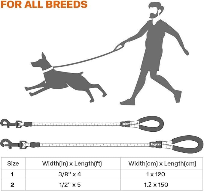 Taglory Rope Dog Leash 5 FT with Comfortable Padded Handle, Highly Reflective Threads Leash and Anti-Tangle Clip for Walking Medium Large Dogs, 1/2 inch, Red