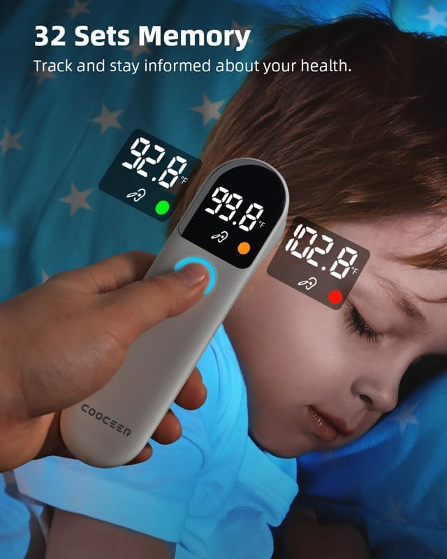 Digital Thermometer for Adults and Kids: Accurate Ear and Forehead Temperature Readings - Fever Alarm - Touchless Ideal for Babies Toddlers Infants Sensiors - Large LED Display - Home Use