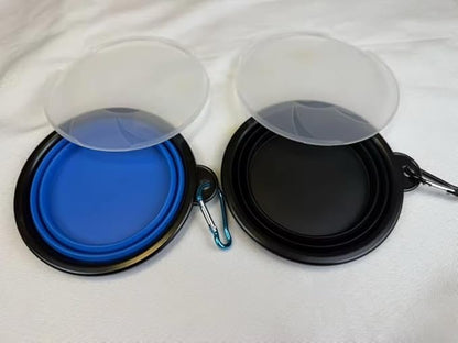 Limpet Collapsible Bowls,Set of 2 Travel Water Bowls for Pets, Portable Pet Feeding Watering Dish for Walking Parking Traveling with 2 Carabiners. (Blue+Black, Small)