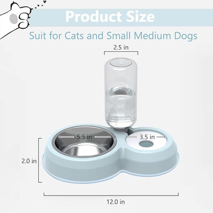 Dog Bowls, Puppy Cat Food and Water Bowl Set with Water Dispenser and Stainless Steel Bowl Non-Slip Mat, Detachable Gravity Pet Feeder and Waterer Set for Cats Dogs Puppy Rabbit (Dark Blue)