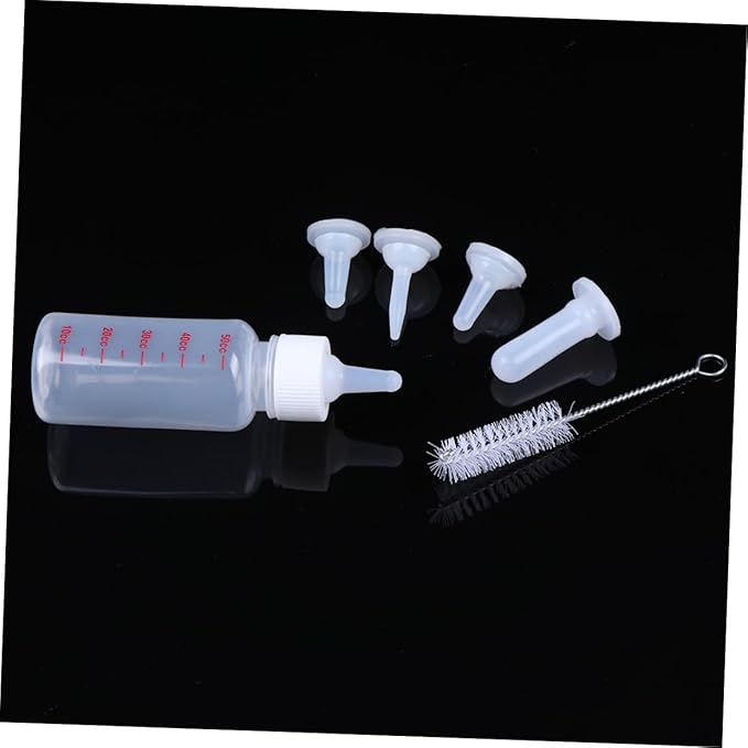 BESPORTBLE 4 Pack Pet Nursing Bottles for Small Animals 50ml Dog Cat Feeding Bottles 3 Sizes Nipples Cleaning Brush Kitten Milk Feeder