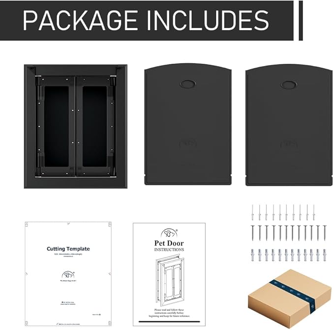 Aluminum French Large Dog Door, Heavy-Duty with Strong Double Magnetic Flaps & Aluminum Telescoping Tunnel, for Large/Medium Dogs Up to 110LBS - Black